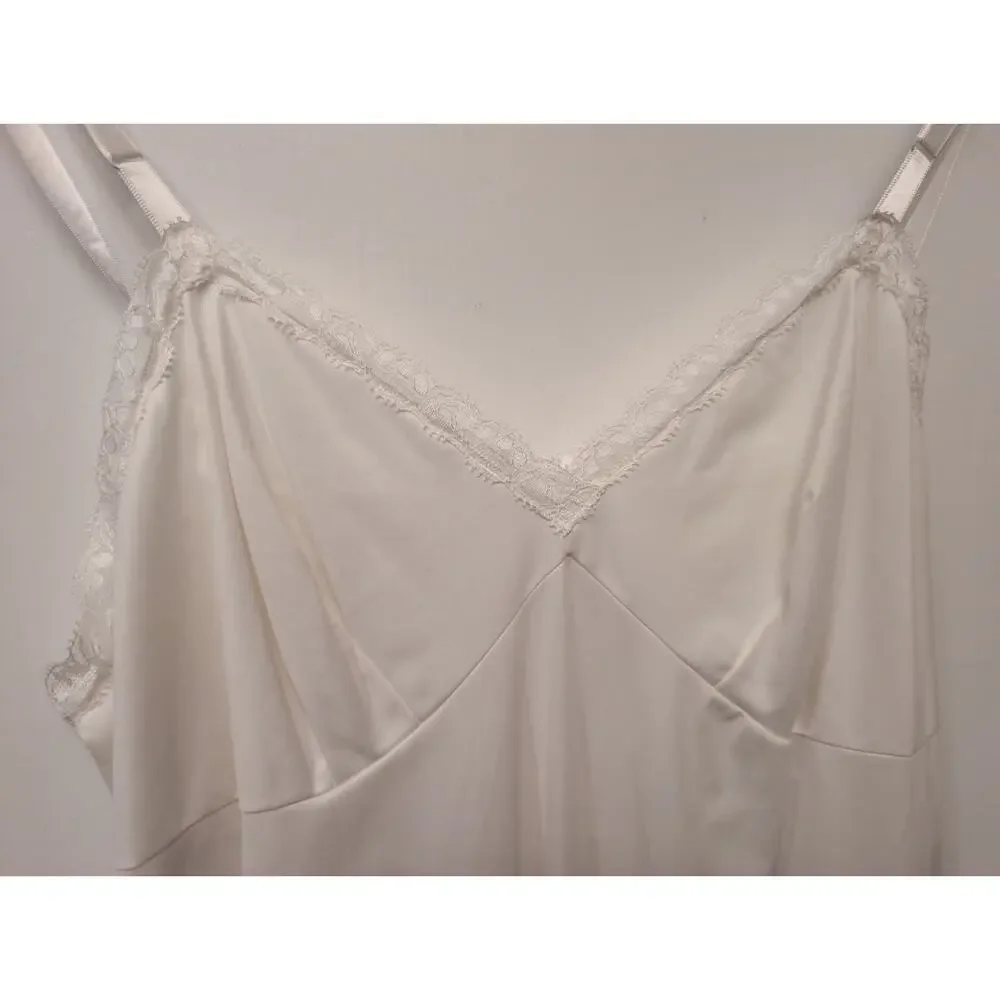 Vintage‎ Nightgown Slip Dress Pajamas White Lace Detail V-Neck Y2K 90s Bridal